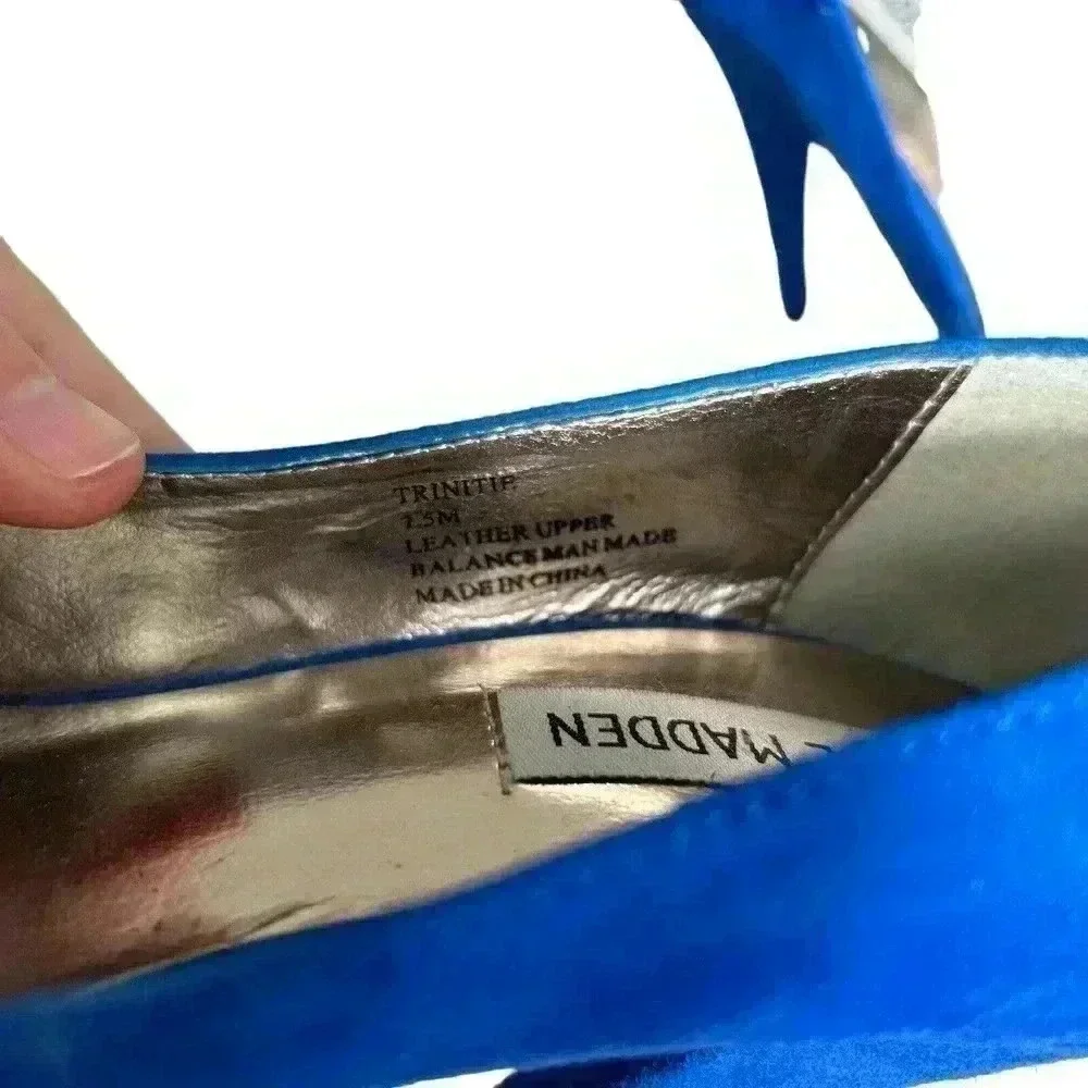 Steve Madden Trinitie Blue Suede Hidden Platform Stiletto Heel Sz 7.5 EUC